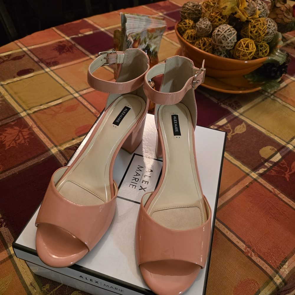 Alex Marie Blush Open-Toe Ankle Strap Heels